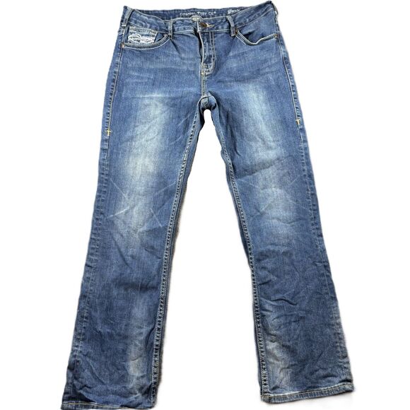 Cowgirl Tuff Women Jeans Don't Fence Me In Bootcut Faded Wash Stretch 33x31 D147 - Picture 1 of 13